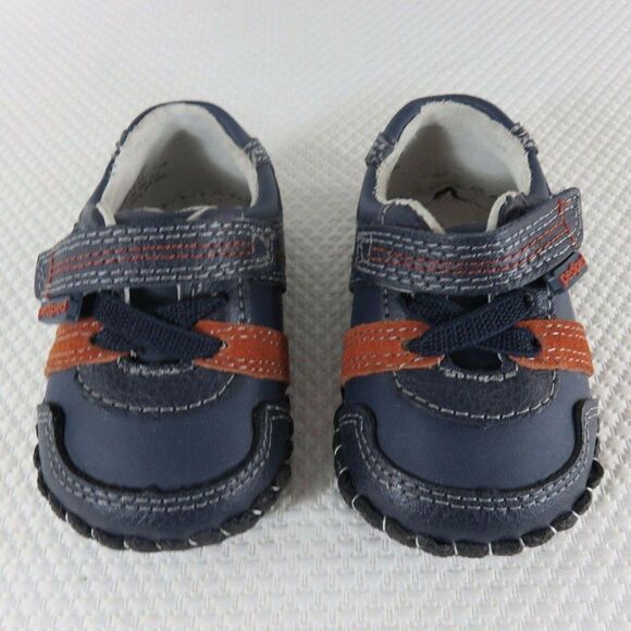 Pediped Originals Channing Navy Infants Shoes Leather XS 0-6 Mos Orange Blue - Picture 1 of 9